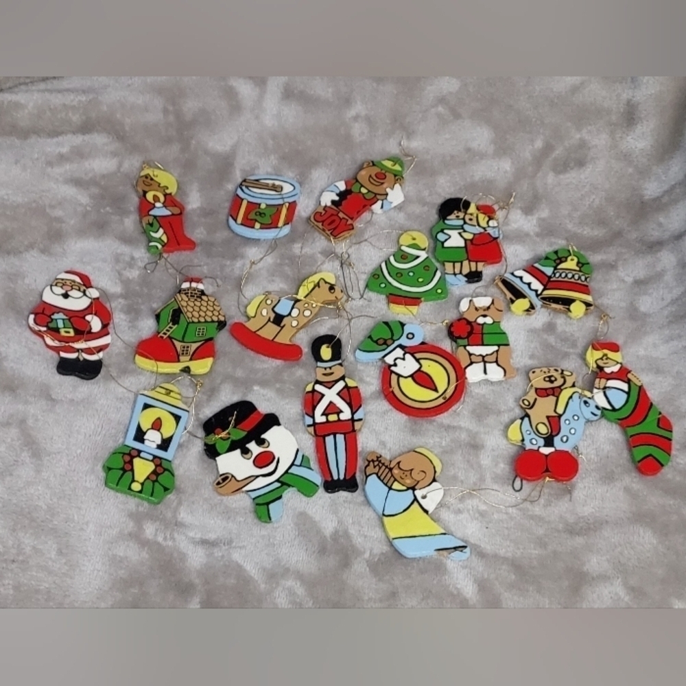 Vintage wooden hand painted both sides ornaments